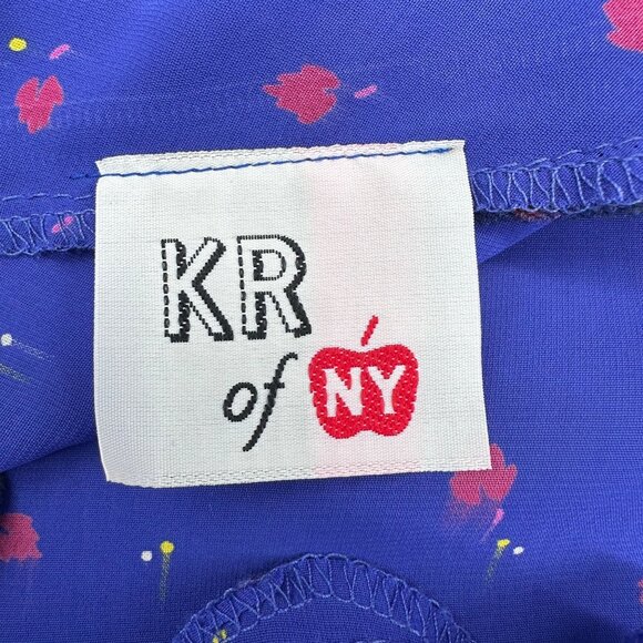 Vintage Purple Dress 90s Sheer Shoulder Pad Belt Size 11/12 KR Of NY USA Floral - Picture 4 of 8